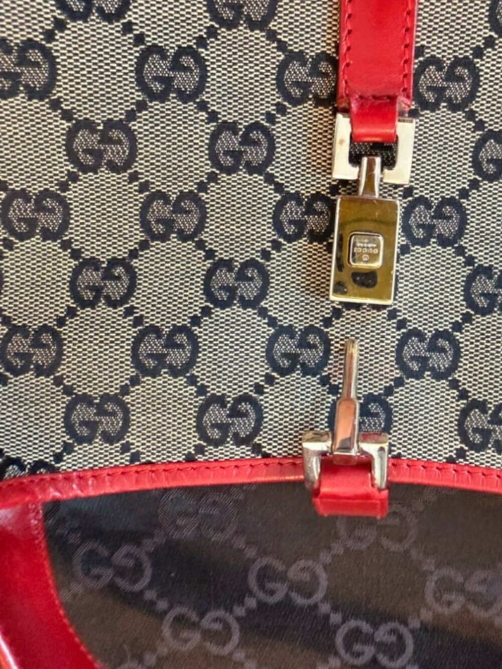 Gucci Vintage Jackie GG Canvas Shoulder Bag Red Leather 001 3735 - Picture 6 of 12